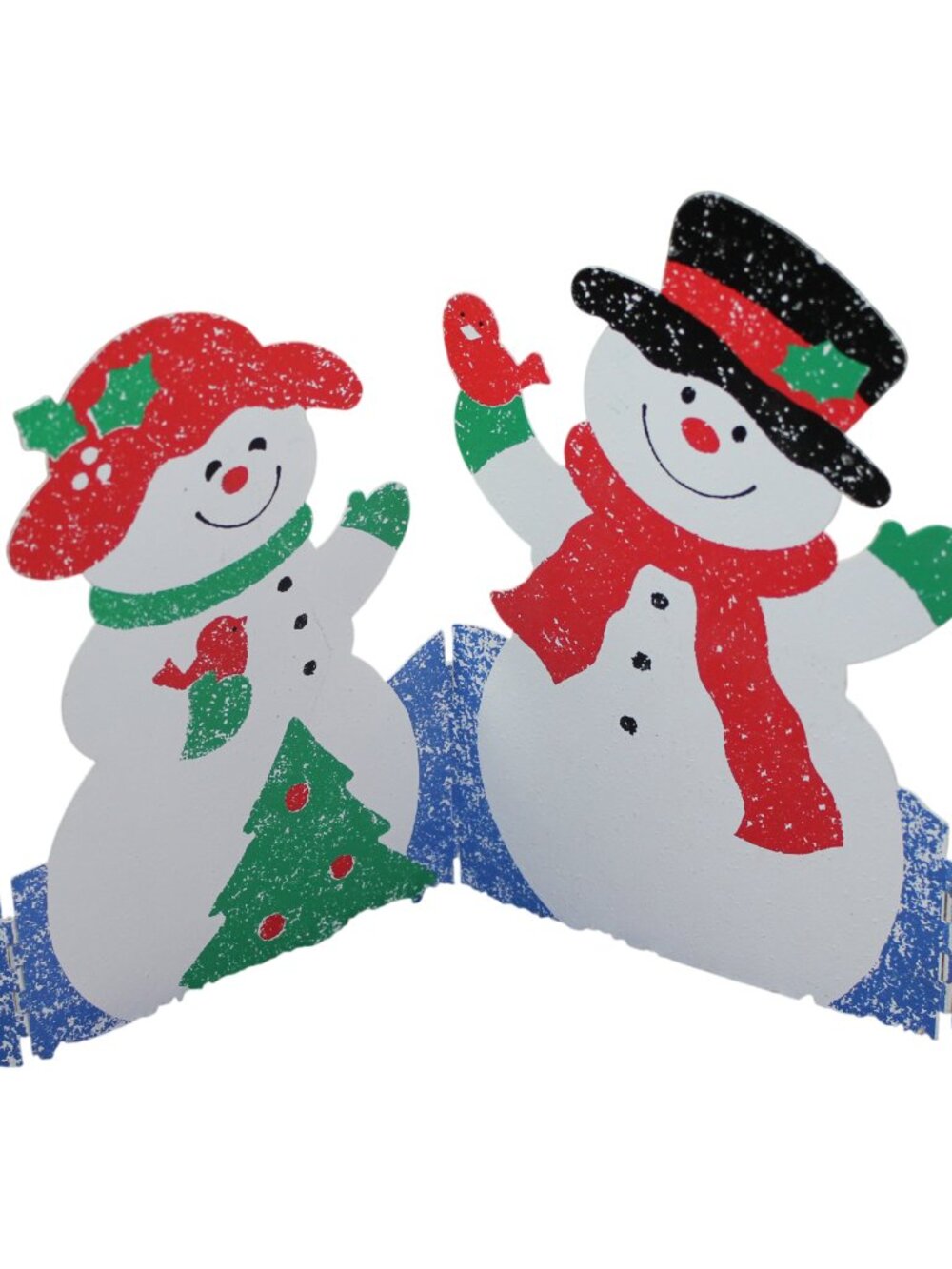 Vintage Hallmark Christmas Snowman Decorative Screen Metal Hinged Folds Decor